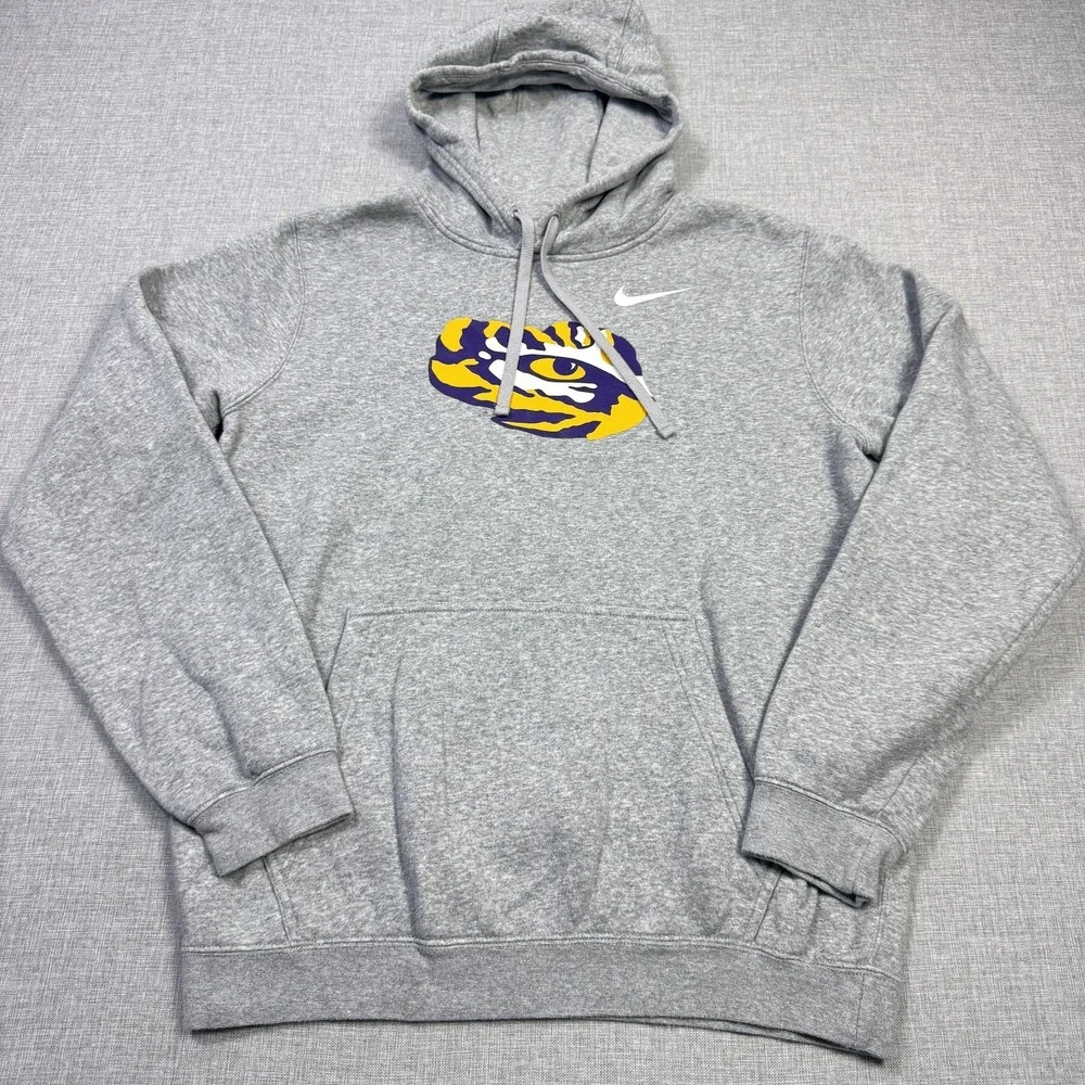 Nike LSU Tigers Hoodie Sweatshirt Mens Medium Gray Pullover Hooded Tiger Graphic